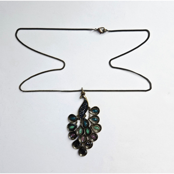 Peacock Chandelier Pendant Necklace Colorful Stones Boho Festival Cocktail Retro - Picture 6 of 12